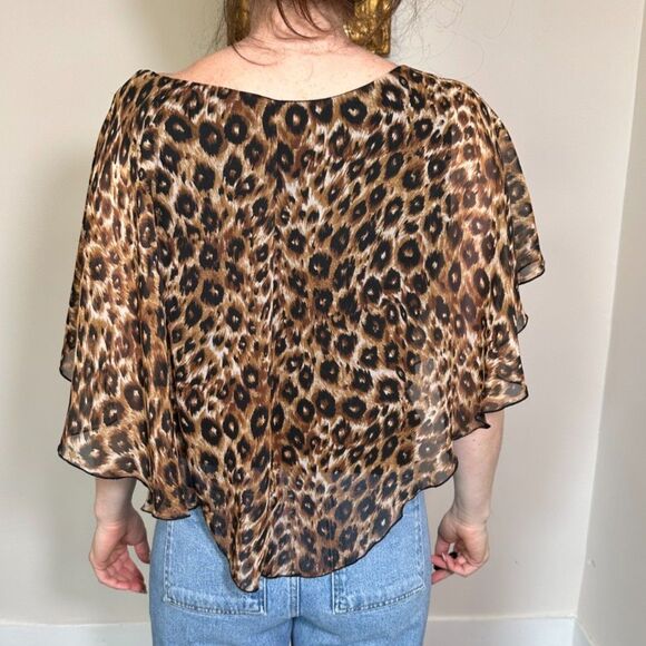Vintage y2k Wet Seal Asymmetrical Cheetah Print Shawl Top Size Large - Picture 3 of 4